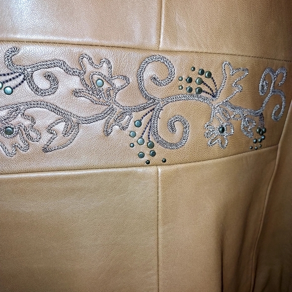 DANA BUCHMAN Vintage Embroidered Floral Form Fitted Leather Jacket Size S - Picture 6 of 9